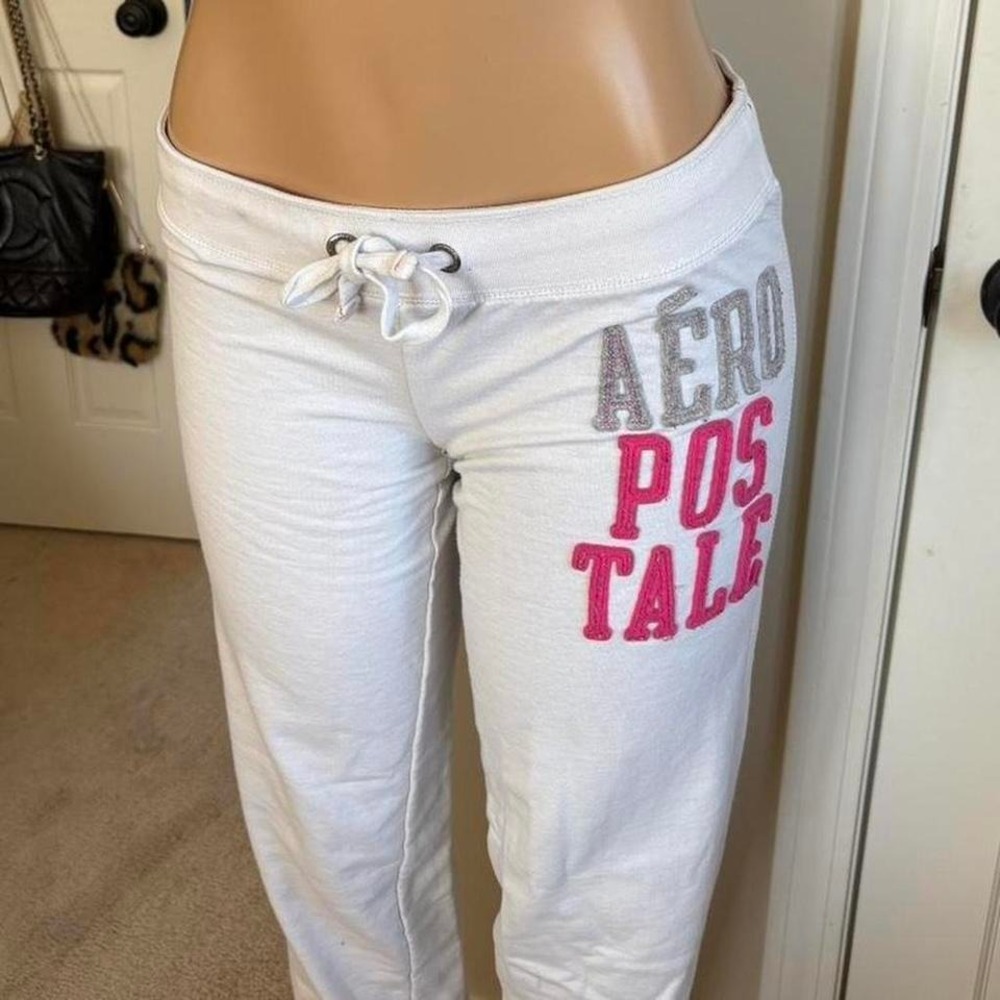 Y2K 2000s Aeropostale spellout white sweatpants